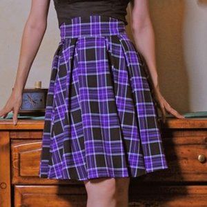 Little Jun Black and Purple Plaid Box Pleated Vintage Skirt Laura Byrnes